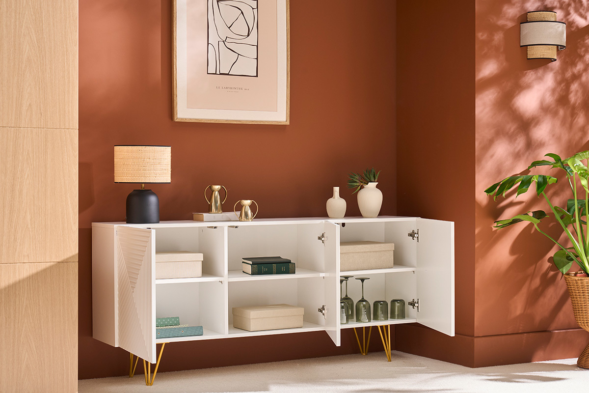 Design-Sideboard wei und vergoldet B160 cm OZEN