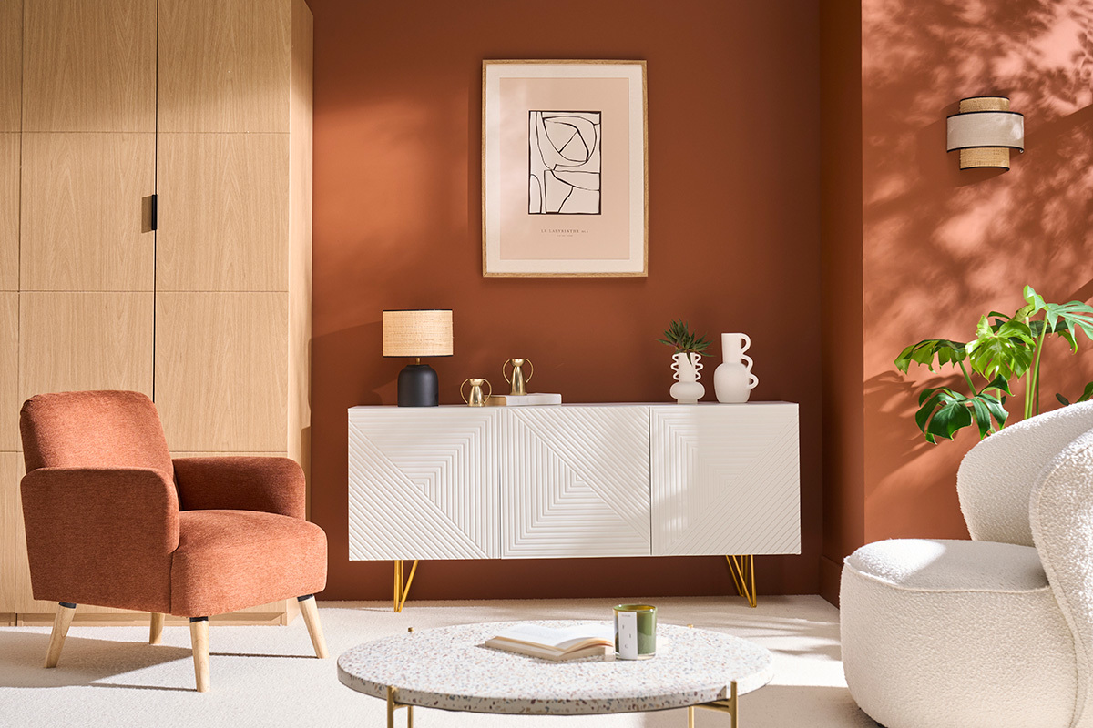 Design-Sideboard wei und vergoldet B160 cm OZEN