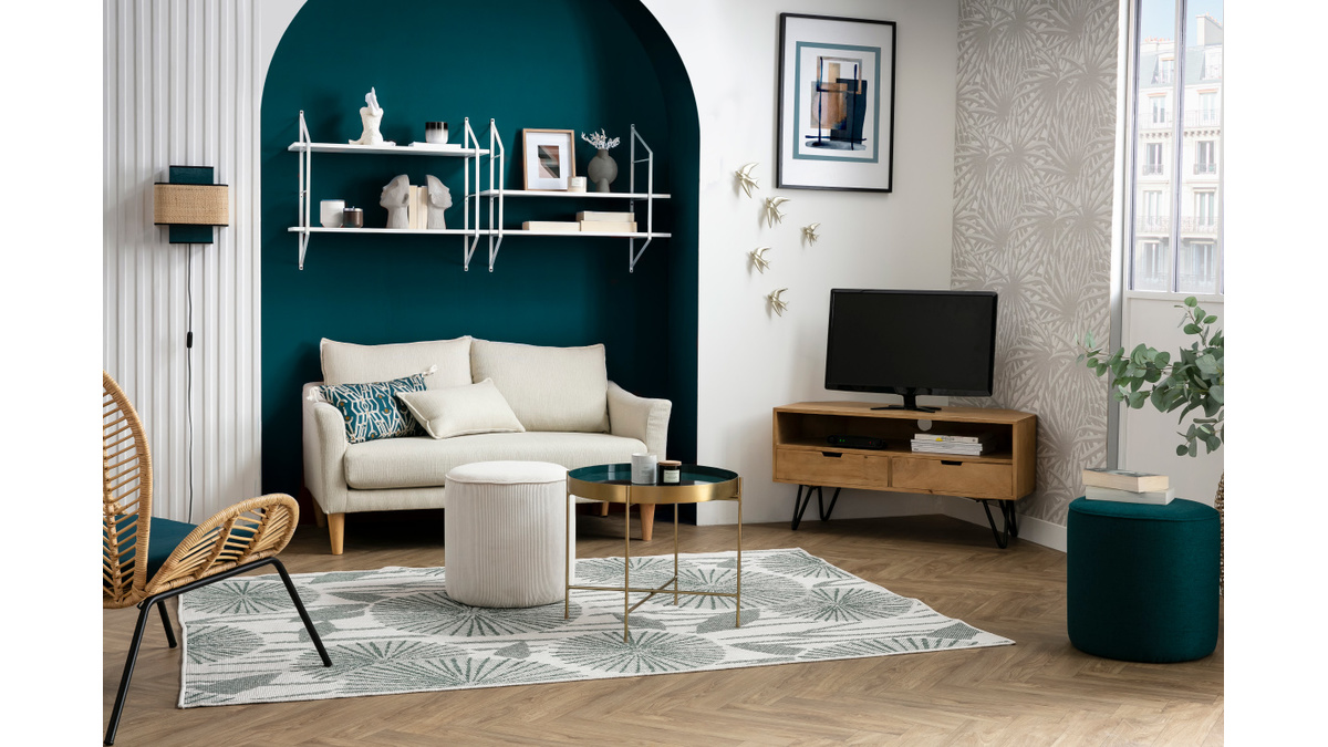 Design-Sofa 2 Pltze beiger Stoff KATE