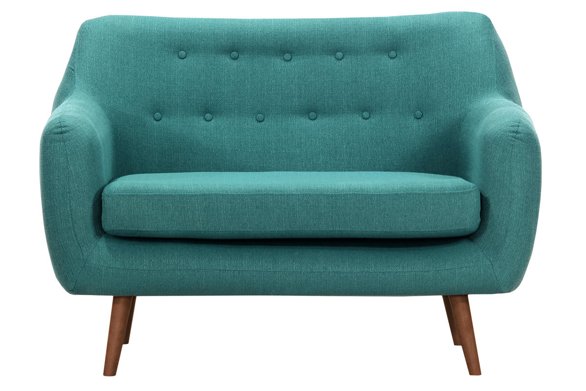 Design-Sofa 2 Pltze Blaugrn Beine Nussbaum OLAF