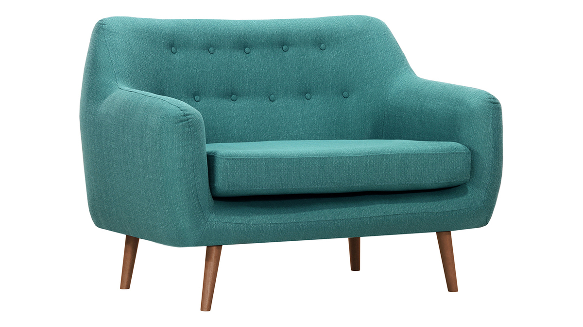 Design-Sofa 2 Pltze Blaugrn Beine Nussbaum OLAF