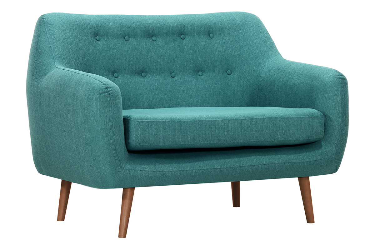 Design-Sofa 2 Pltze Blaugrn Beine Nussbaum OLAF