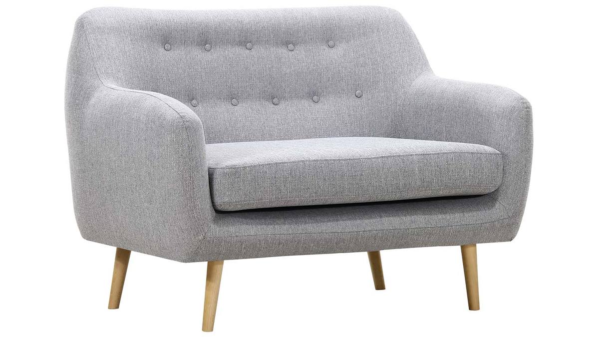 Design-Sofa 2 Pltze Perlgrau Fe helles Holz OLAF