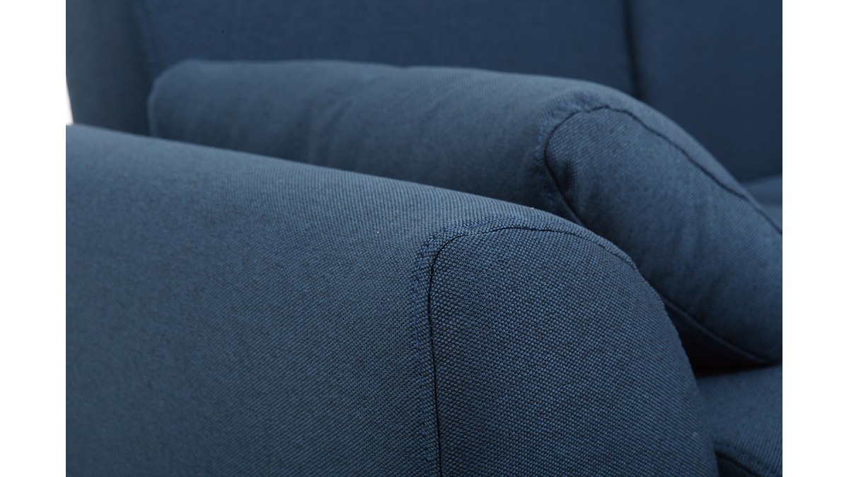 Design-Sofa 2 Plätze Stoff Blau und Füße Nussbaum EKTOR