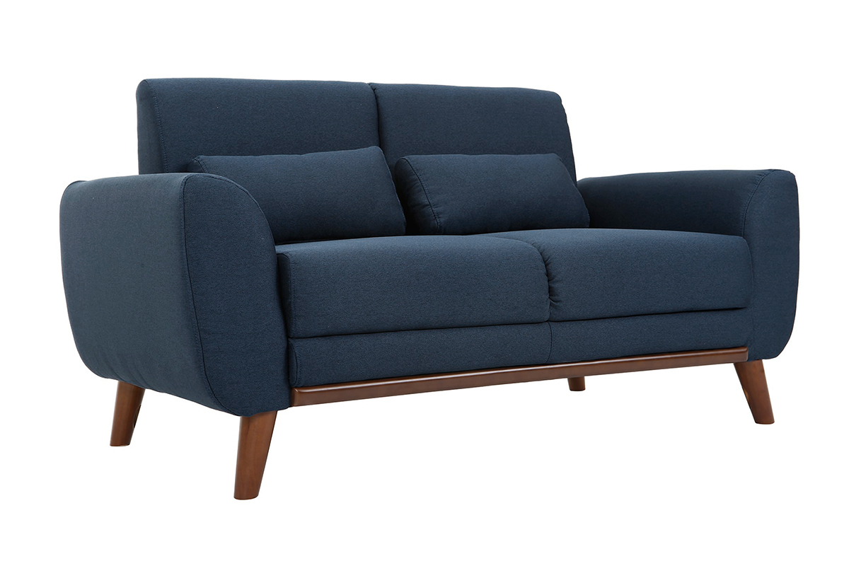 Design-Sofa 2 Pltze Stoff Blau und Fe Nussbaum EKTOR