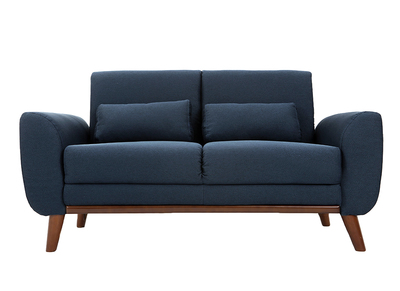 Design-Sofa 2 Plätze Stoff Blau und Füße Nussbaum EKTOR