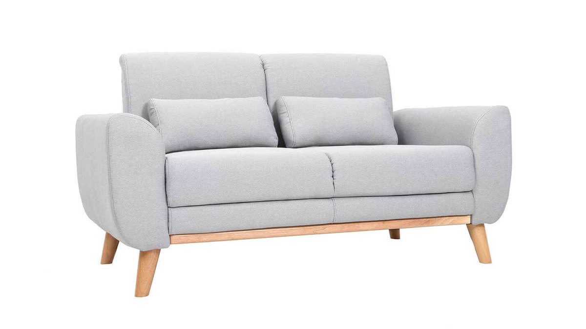 Design-Sofa 2 Plätze Stoff Grau Eichenbeine EKTOR