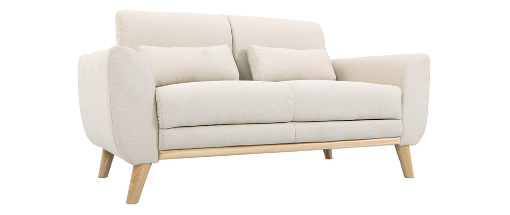 Design-Sofa 2 Plätze Stoff naturfarben und Eichenbeine EKTOR
