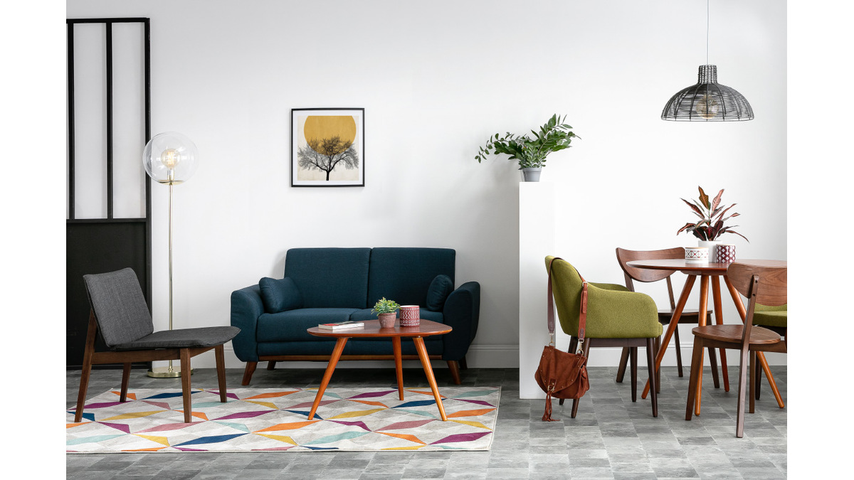 Design-Sofa 2 Plätze Stoff naturfarben und Eichenbeine EKTOR