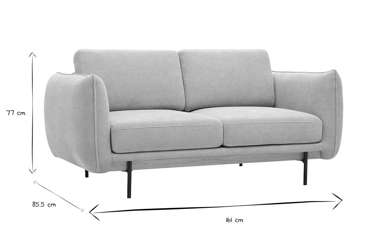 Abmessungen des Design-2-Sitzer-Sofas TODD: B161 x T85,5 x H77 cm in Schwarz und Wei�.