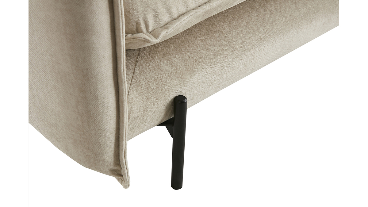 Design-Sofa 3/4-Sitzer in beigem Samtstoff und schwarzem Metall ALMAR