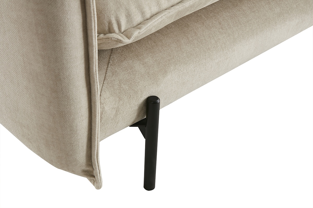 Design-Sofa 3/4-Sitzer in beigem Samtstoff und schwarzem Metall ALMAR