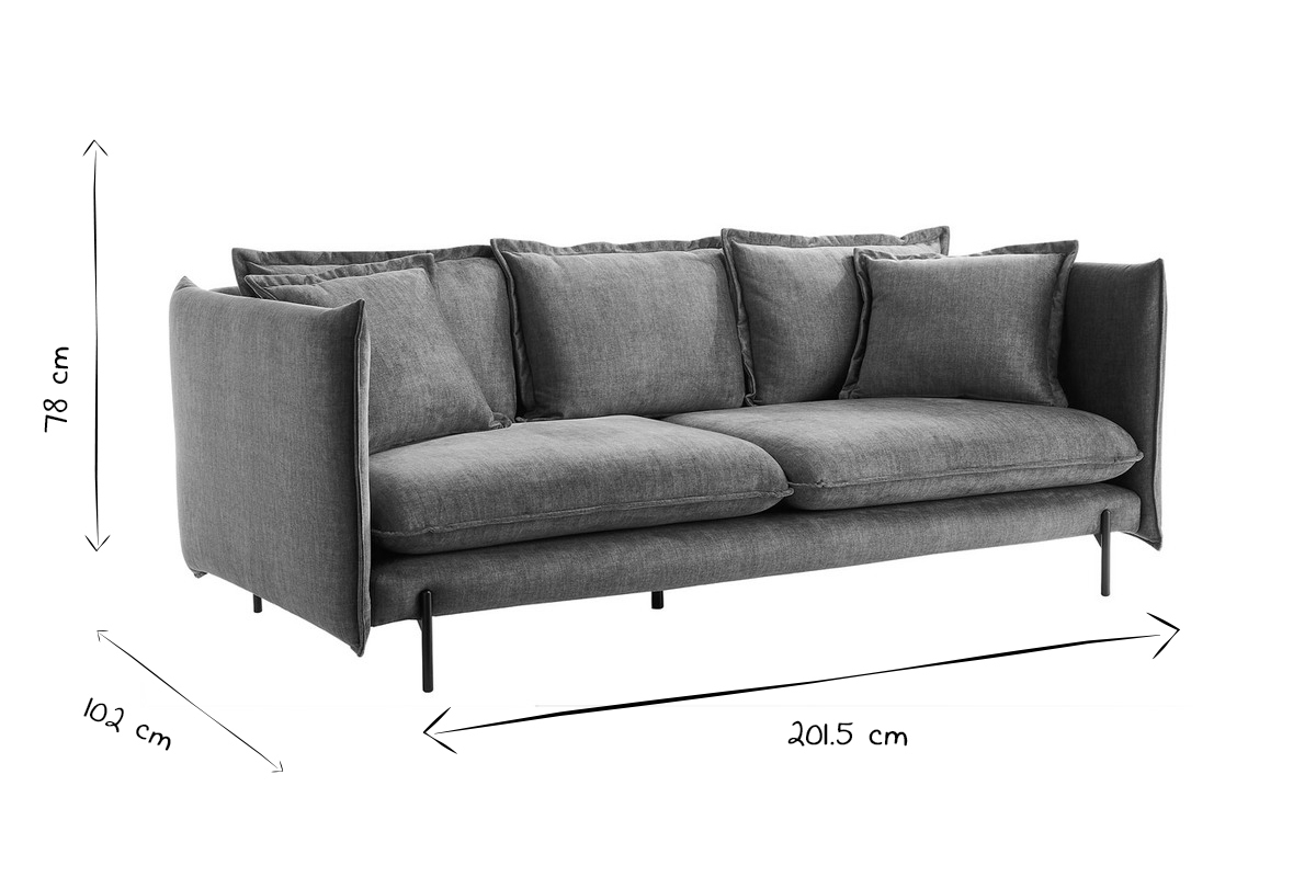 Design-Sofa 3/4-Sitzer in beigem Samtstoff und schwarzem Metall ALMAR