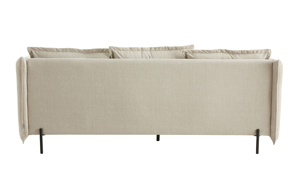 Design-Sofa 3/4-Sitzer in beigem Samtstoff und schwarzem Metall ALMAR