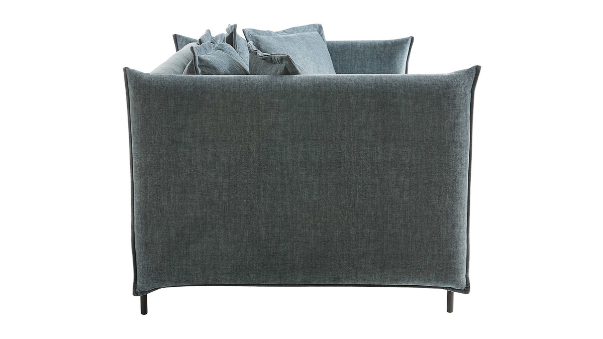 Design-Sofa 3/4-Sitzer in blaugrauem Veloursstoff und schwarzem Metall ALMAR