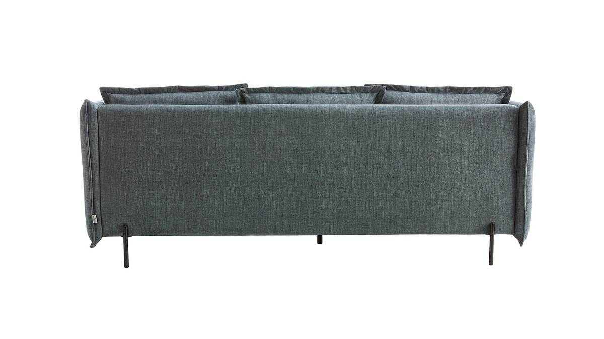 Design-Sofa 3/4-Sitzer in blaugrauem Veloursstoff und schwarzem Metall ALMAR