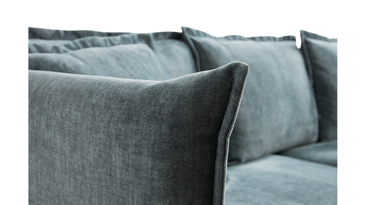 Design-Sofa 3/4-Sitzer in blaugrauem Veloursstoff und schwarzem Metall ALMAR