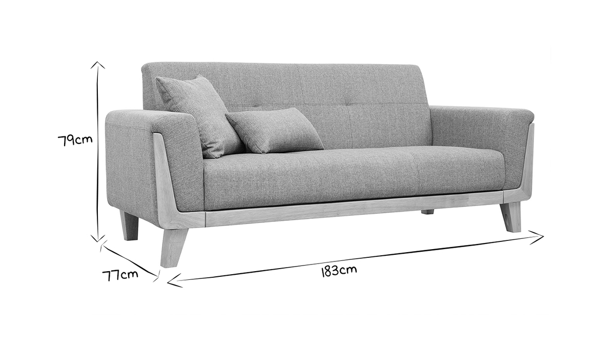 Design-Sofa 3 Plätze Altweiß Holzbeine FJORD
