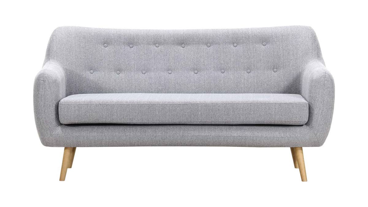 Design-Sofa 3 Pltze Buche und Stoff Perlgrau OLAF