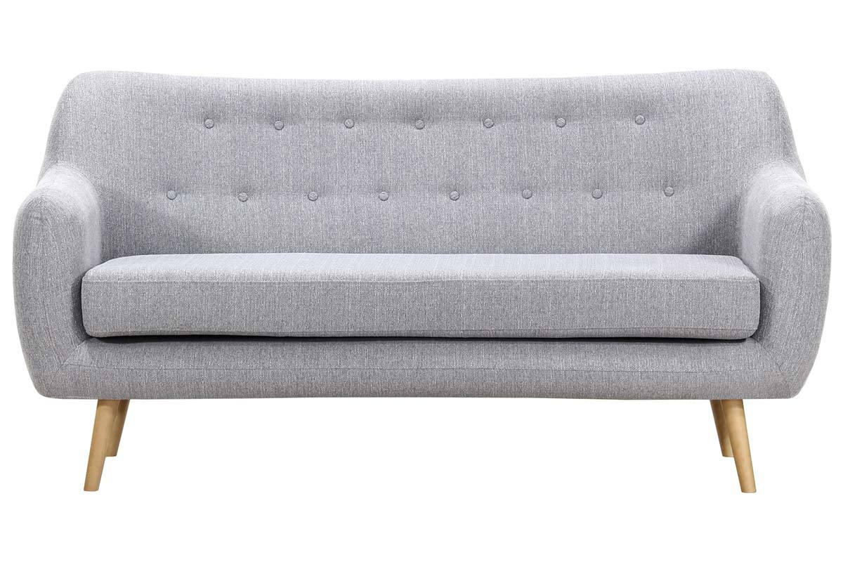 Design-Sofa 3 Pltze Buche und Stoff Perlgrau OLAF