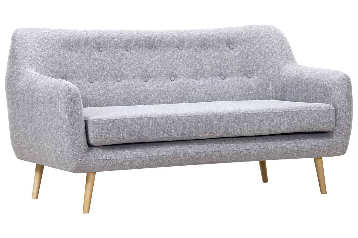 Design-Sofa 3 Pltze Buche und Stoff Perlgrau OLAF