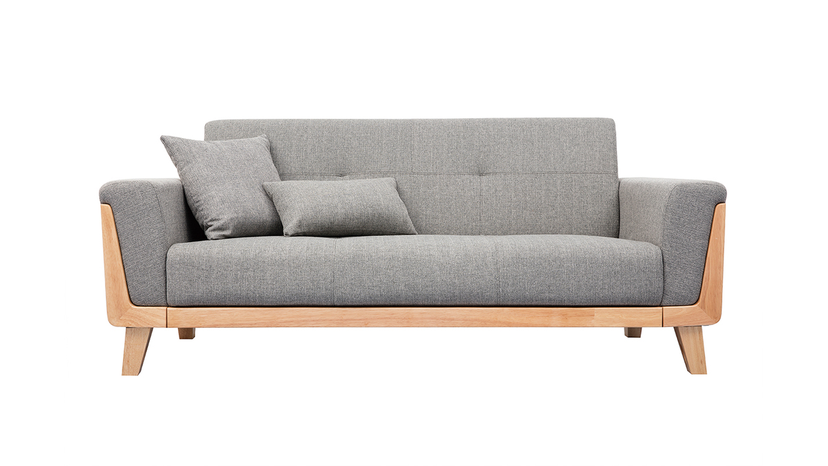 Design-Sofa 3 Pltze Hellgrau Holzbeine FJORD