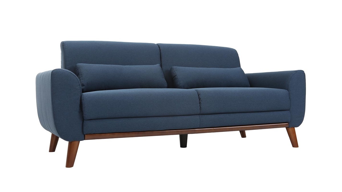 Design-Sofa 3 Pltze Stoff Blau Beine Nussbaum EKTOR