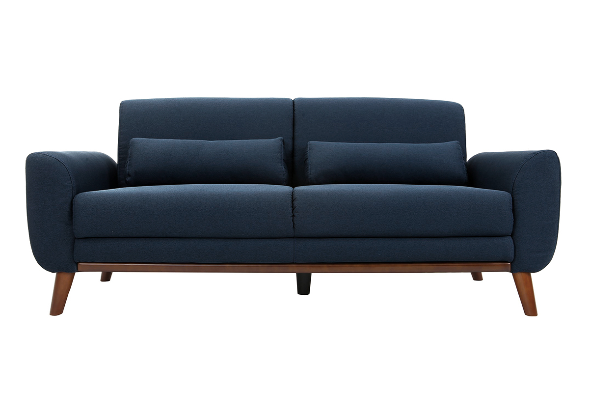 Design-Sofa 3 Pltze Stoff Blau Beine Nussbaum EKTOR