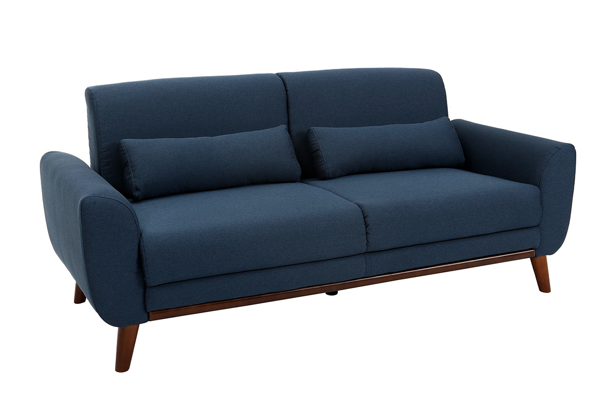 Design-Sofa 3 Pltze Stoff Blau Beine Nussbaum EKTOR