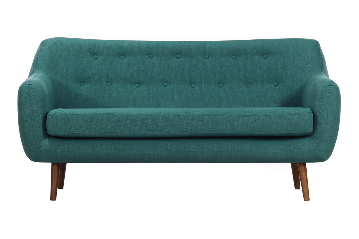 Design-Sofa 3 Pltze Stoff Blaugrn Beine Nussbaum OLAF