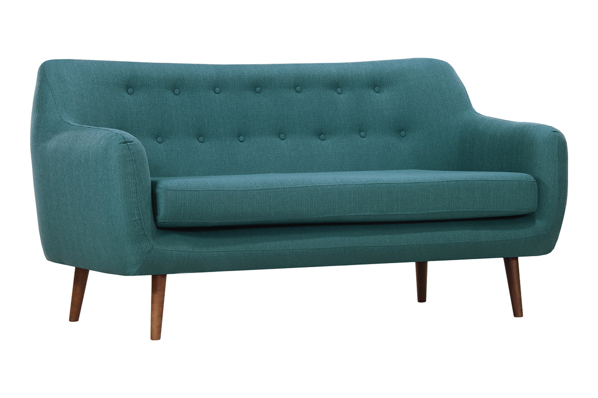 Design-Sofa 3 Pltze Stoff Blaugrn Beine Nussbaum OLAF