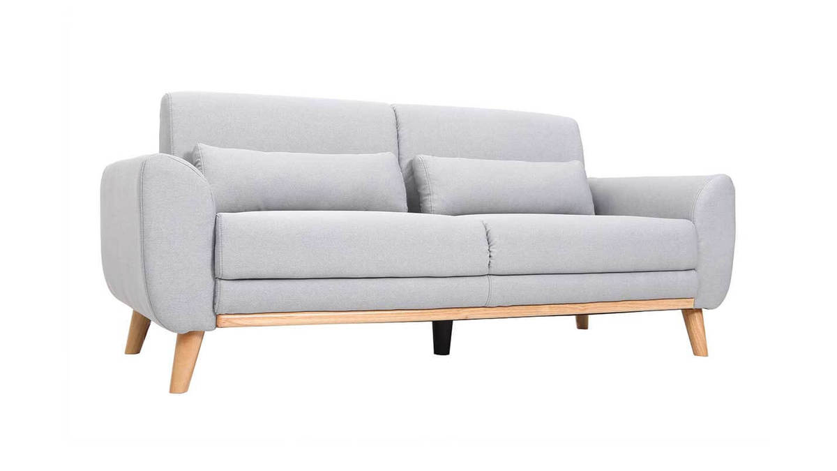 Design-Sofa 3 Pltze Stoff Hellgrau Eichenbeine EKTOR