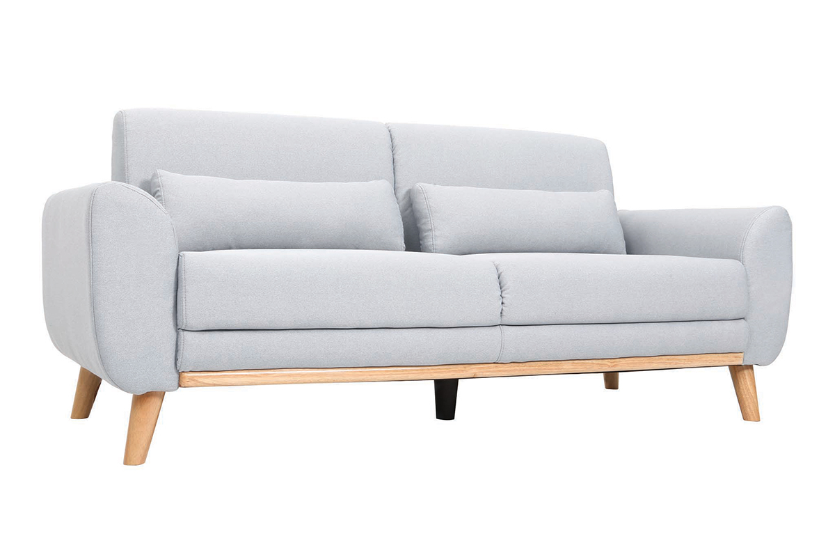 Design-Sofa 3 Pltze Stoff Hellgrau Eichenbeine EKTOR