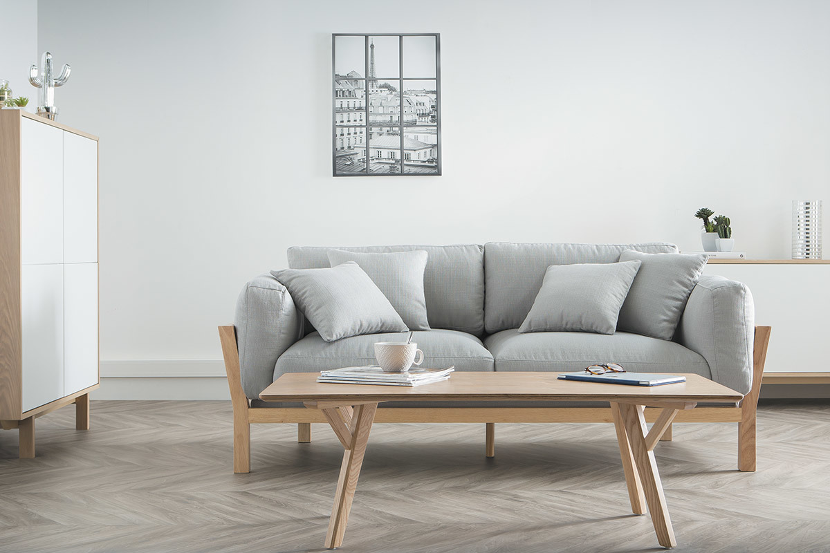 Design-Sofa 3-Sitzer abziehbarer, anthrazitgrauer Stoff YNOK