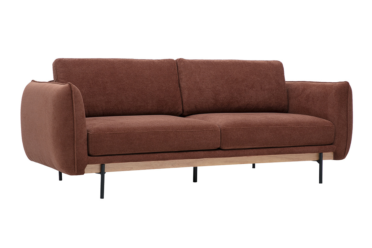Design-Sofa mit 3 Pl�tzen aus Chenille-Stoff in gebrannter Erde und schwarzem Metall, 3/4-Ansicht