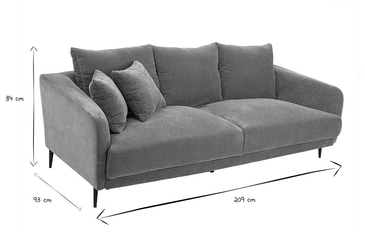 Design-Sofa 3-Sitzer aus currygelbem Effekt-Veloursstoff und schwarzem Metall JERRY