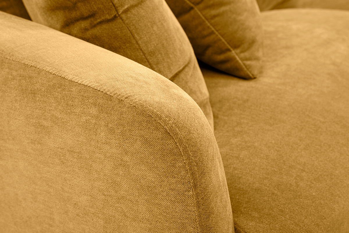 Design-Sofa 3-Sitzer aus currygelbem Effekt-Veloursstoff und schwarzem Metall JERRY