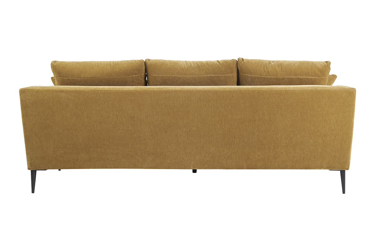 Design-Sofa 3-Sitzer aus currygelbem Effekt-Veloursstoff und schwarzem Metall JERRY