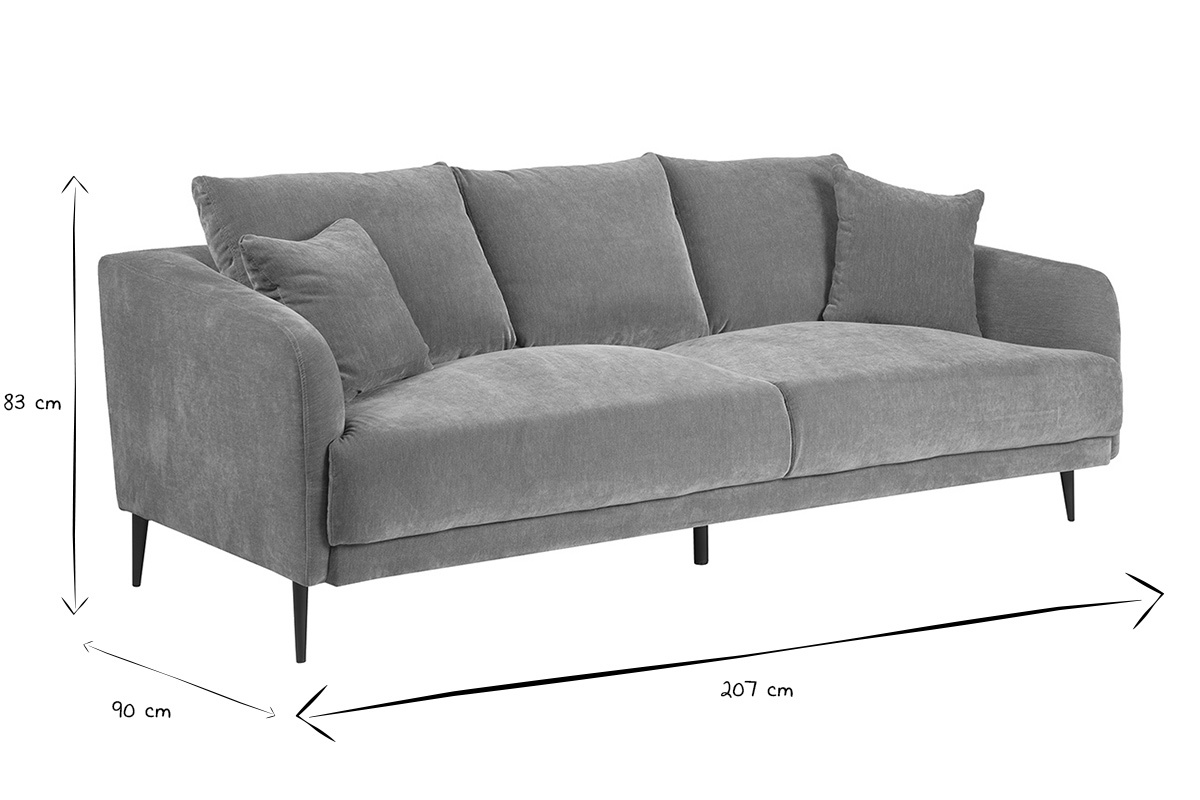 Design-Sofa 3-Sitzer aus currygelbem Effekt-Veloursstoff und schwarzem Metall JERRY