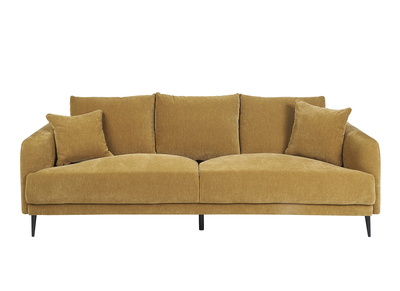Design-Sofa 3-Sitzer aus currygelbem Effekt-Veloursstoff und schwarzem Metall JERRY