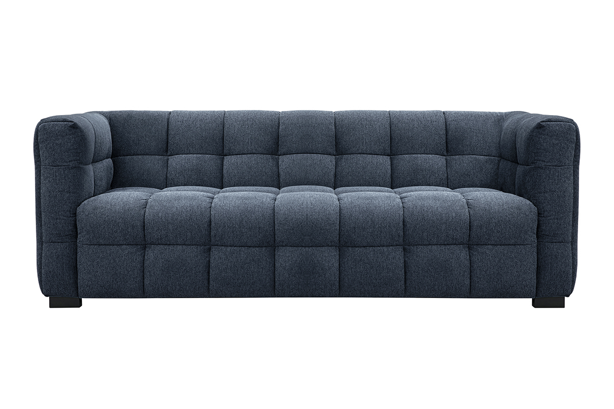 Design-Sofa 3-Sitzer aus dunkelblauem strukturiertem Samteffektstoff CORTO