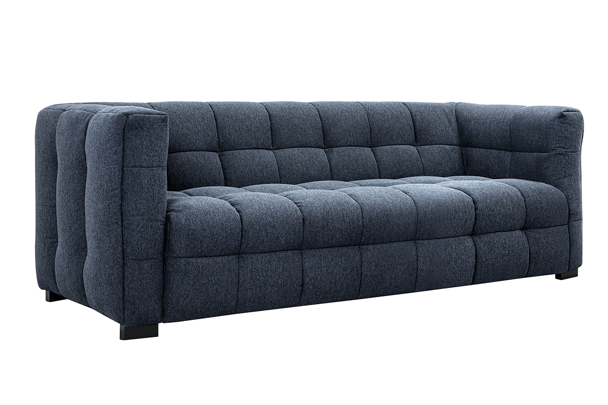 Design-Sofa 3-Sitzer aus dunkelblauem strukturiertem Samteffektstoff CORTO