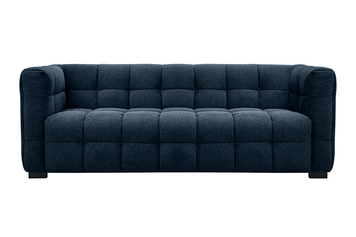 Design-Sofa 3-Sitzer aus dunkelblauem strukturiertem Samteffektstoff CORTO