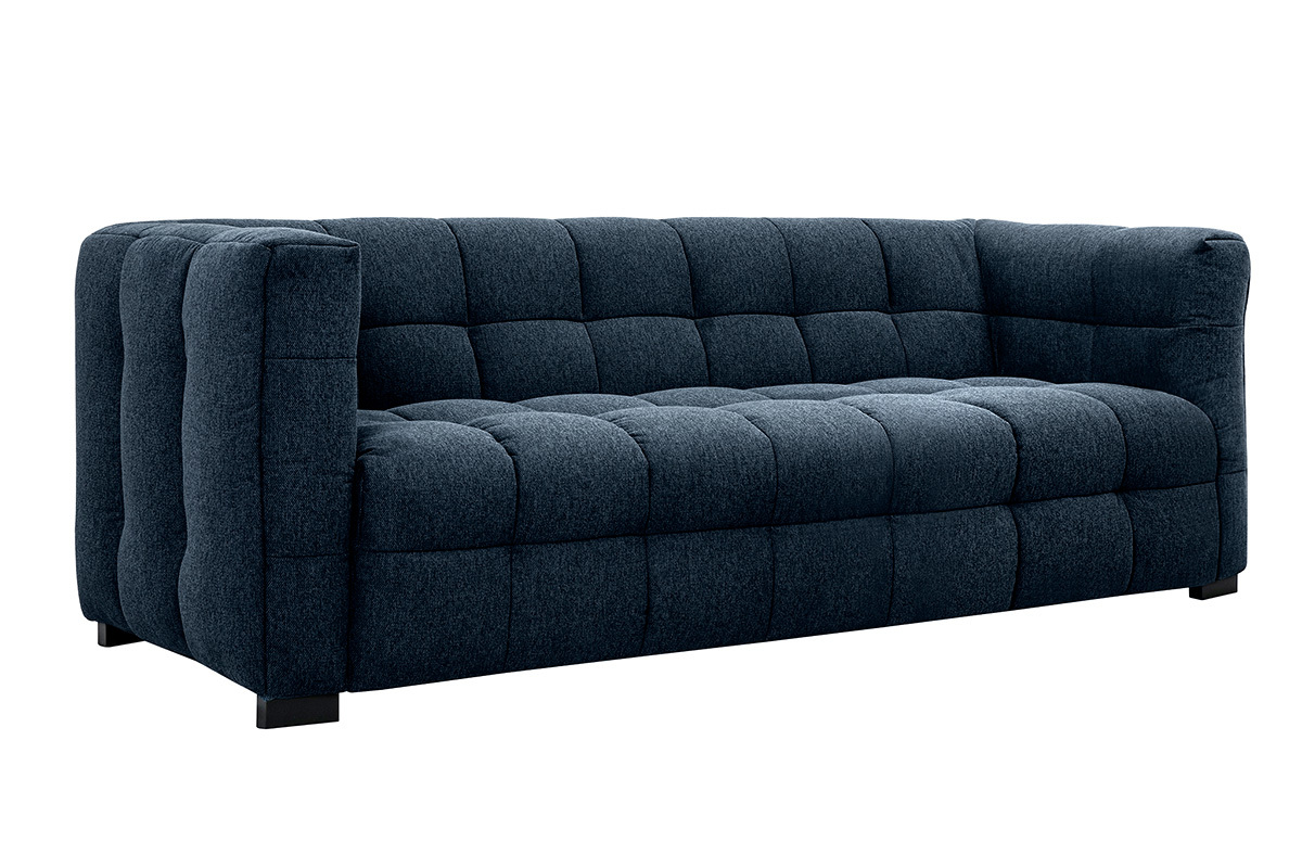Design-Sofa 3-Sitzer aus dunkelblauem strukturiertem Samteffektstoff CORTO