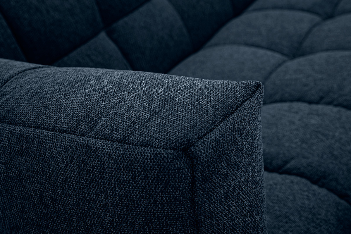 Design-Sofa 3-Sitzer aus dunkelblauem strukturiertem Samteffektstoff CORTO