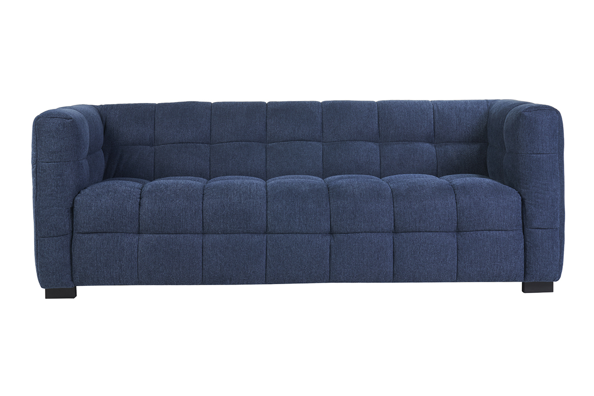 Design-Sofa 3-Sitzer aus dunkelblauem strukturiertem Samteffektstoff CORTO