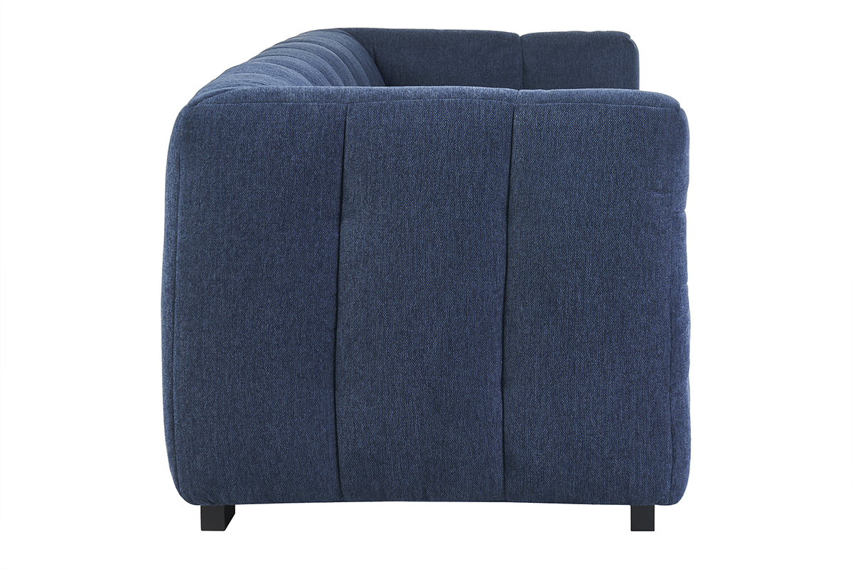 Design-Sofa 3-Sitzer aus dunkelblauem strukturiertem Samteffektstoff CORTO