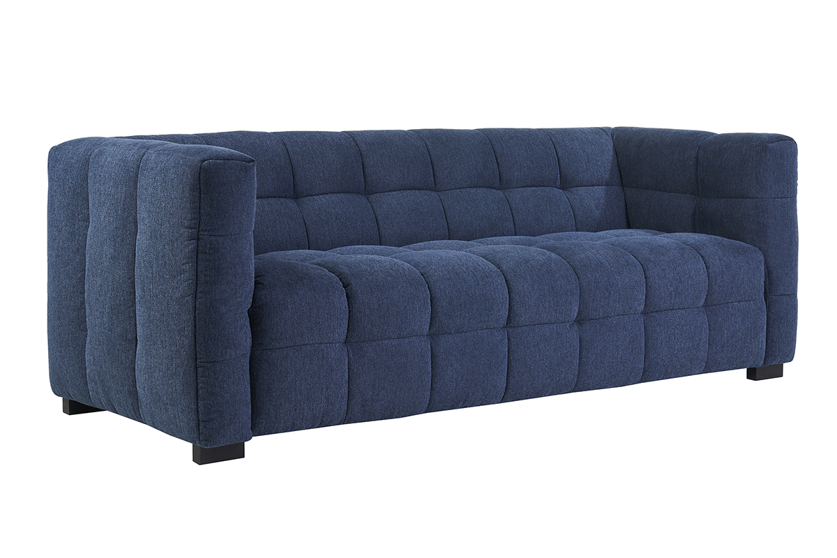 Design-Sofa 3-Sitzer aus dunkelblauem strukturiertem Samteffektstoff CORTO