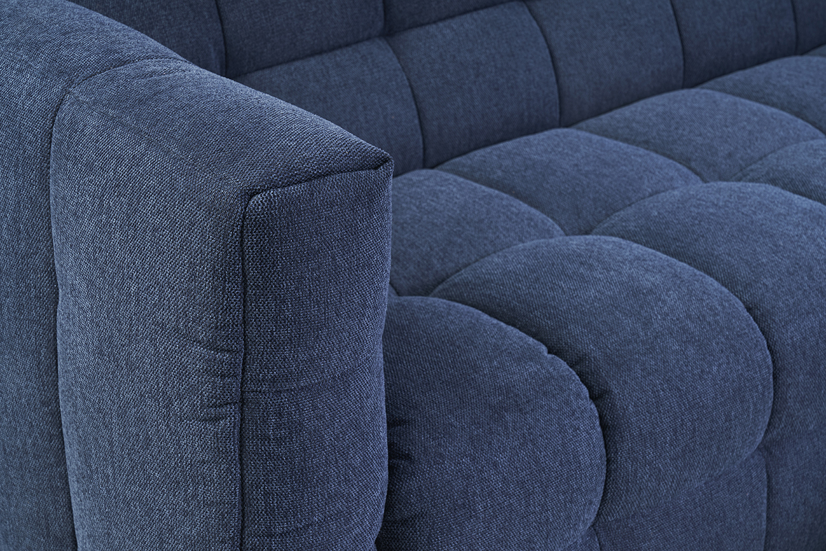Design-Sofa 3-Sitzer aus dunkelblauem strukturiertem Samteffektstoff CORTO