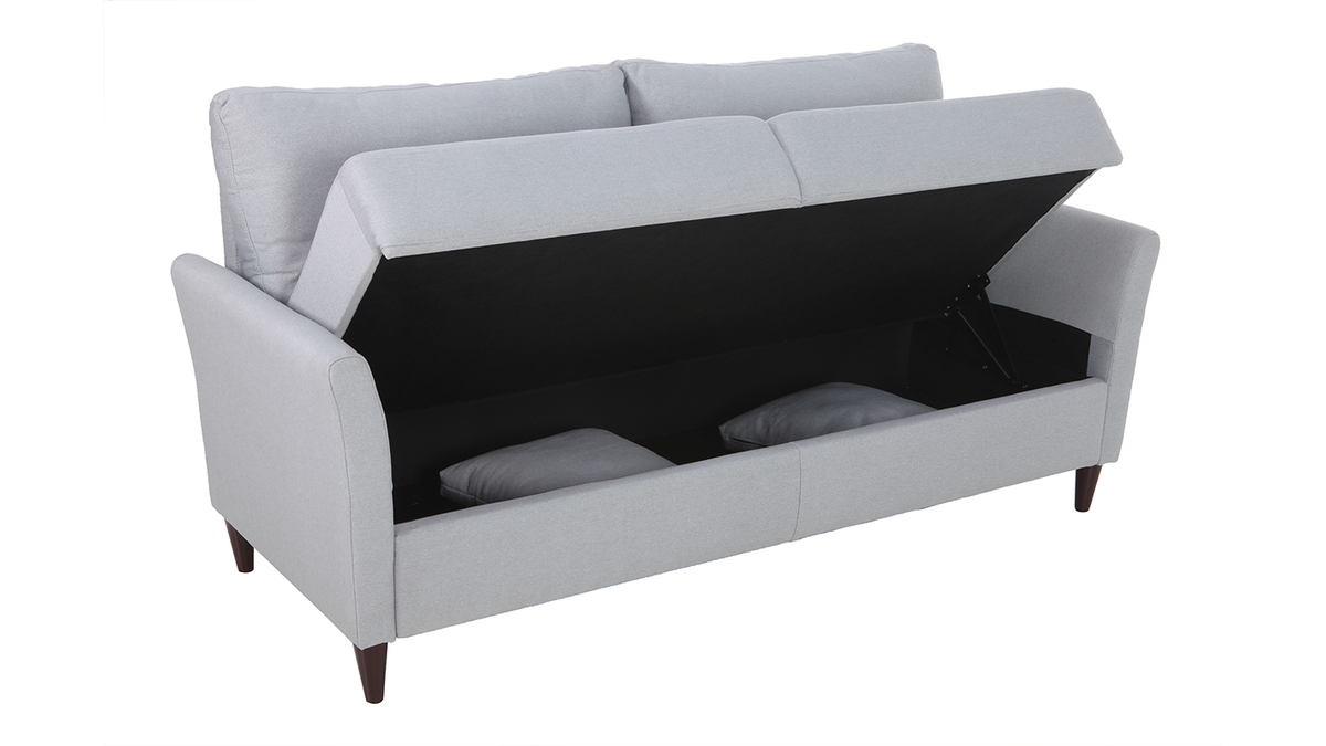Design-Sofa 3-Sitzer aus hellgrauem Stoff mit Stauraum MEDLEY